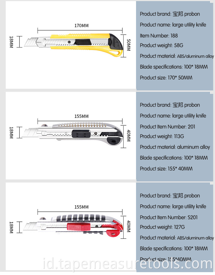 Pabrik penjualan langsung ukuran 9mm18mm berat self-locking utilitas pisau ditanam pisau kertas wallpaper pisau